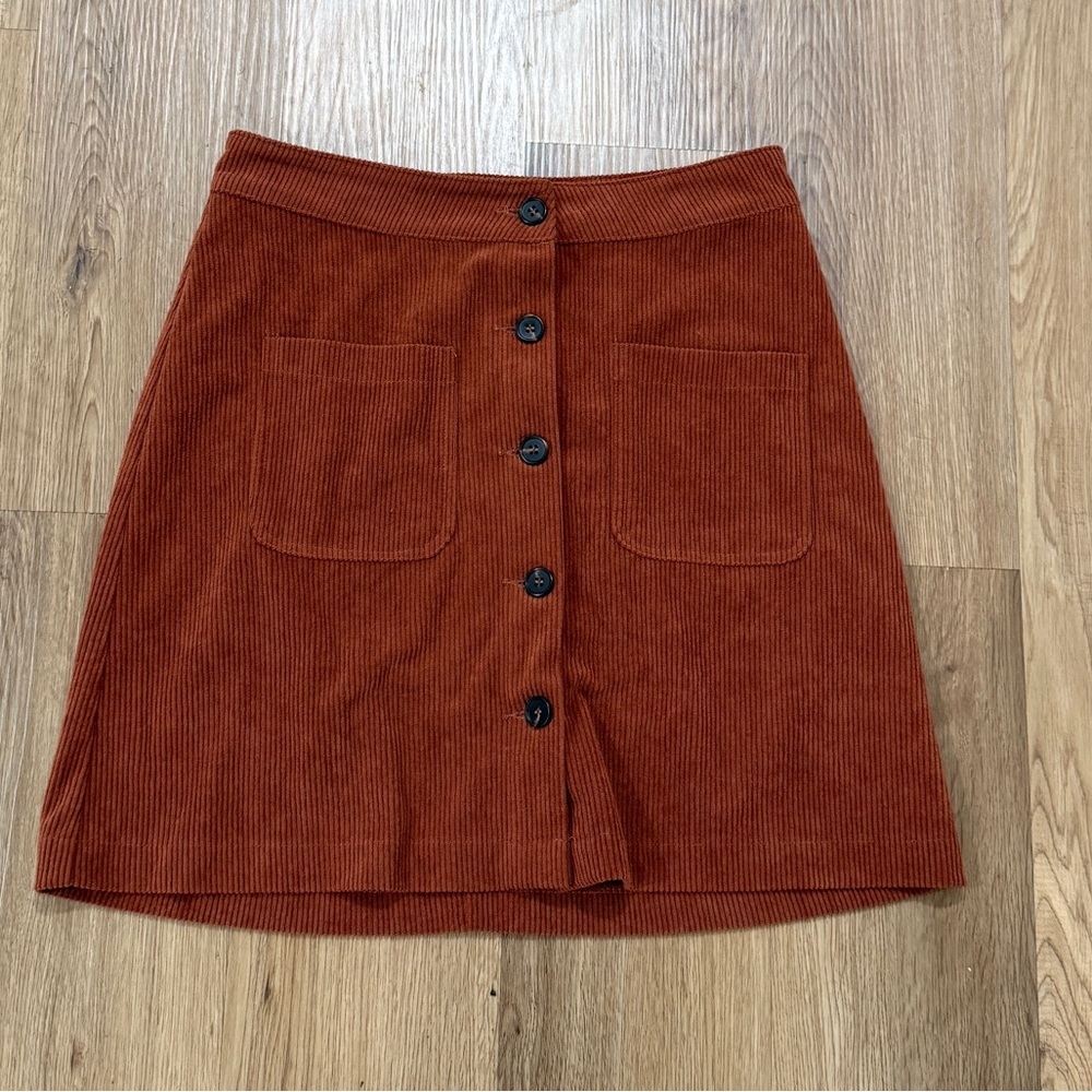 Rust Corduroy Button-Front Skirt